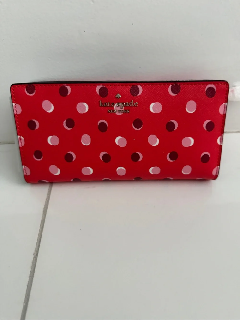 kate spade Red Polka Dot Continental Wallet with Pink and Burgundy Dots